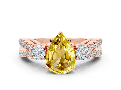 Rose gold Pear Cut Yellow Sapphire Three-Stone Ring with Pavé Split Shank and Four-Prong Setting_36