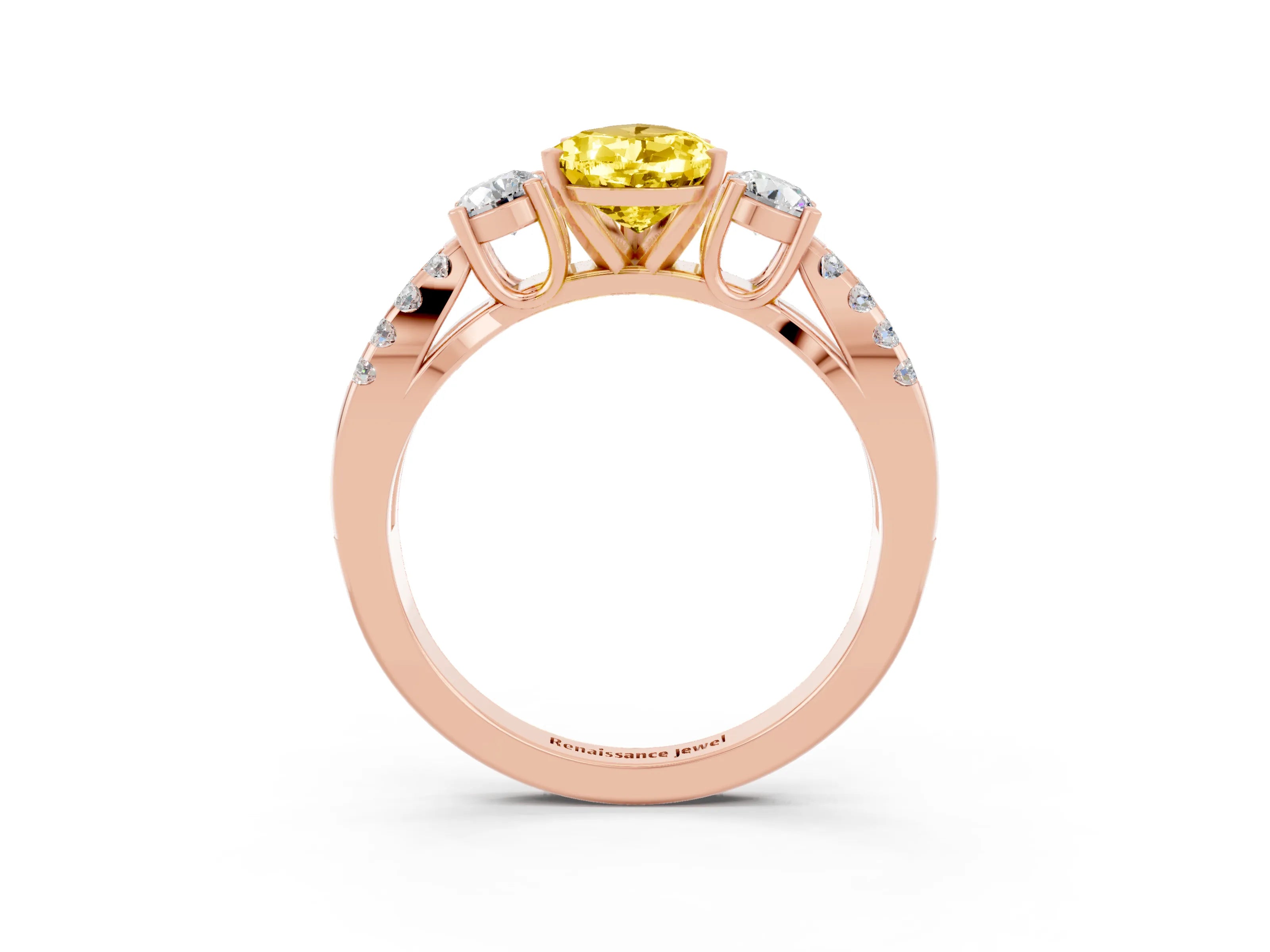 Rose gold Pear Cut Yellow Sapphire Three-Stone Ring with Pavé Split Shank and Four-Prong Setting_39