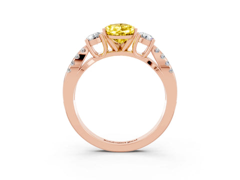 Rose gold Pear Cut Yellow Sapphire Three-Stone Ring with Pavé Split Shank and Four-Prong Setting_39