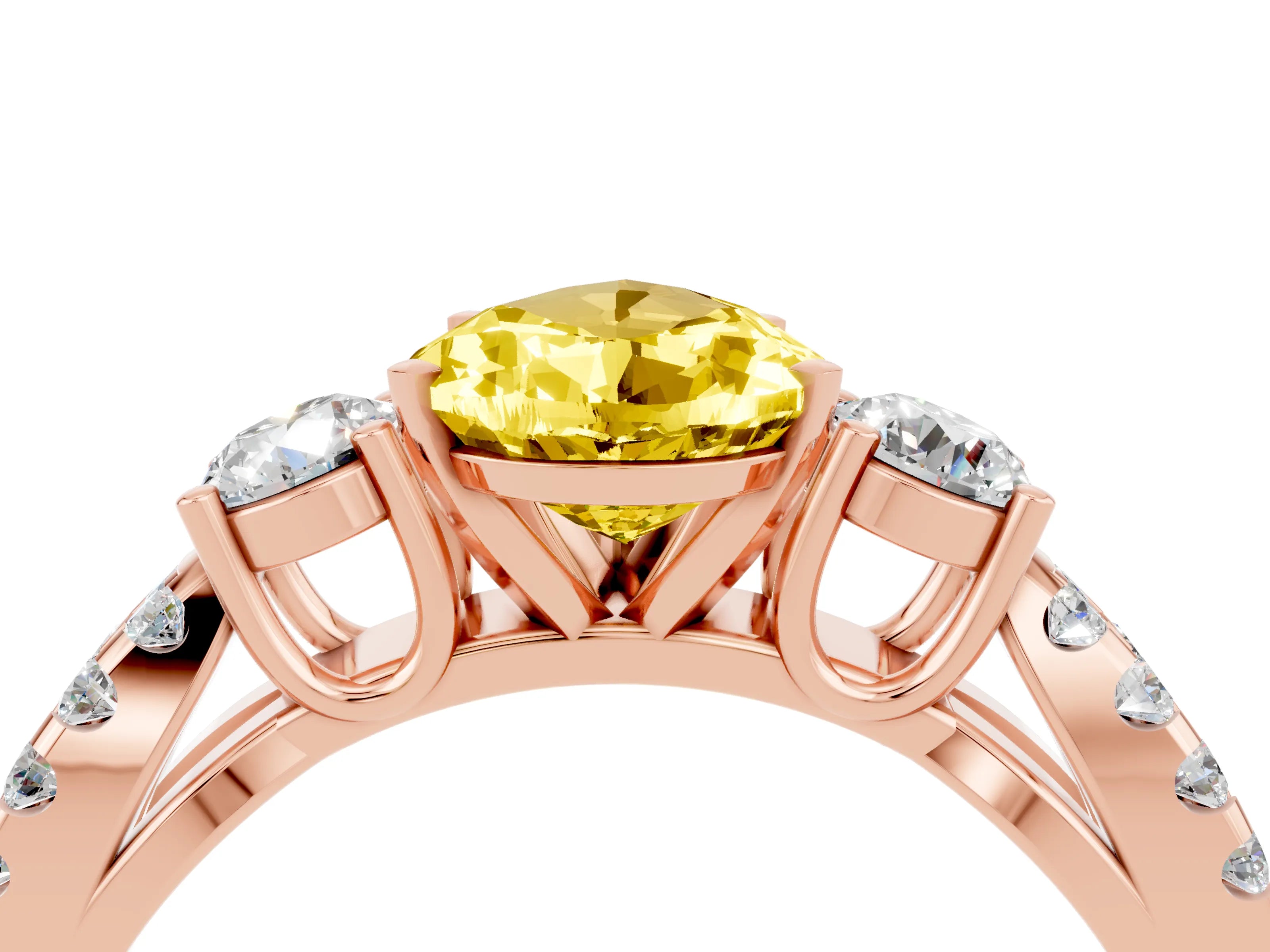 Rose gold Pear Cut Yellow Sapphire Three-Stone Ring with Pavé Split Shank and Four-Prong Setting_40