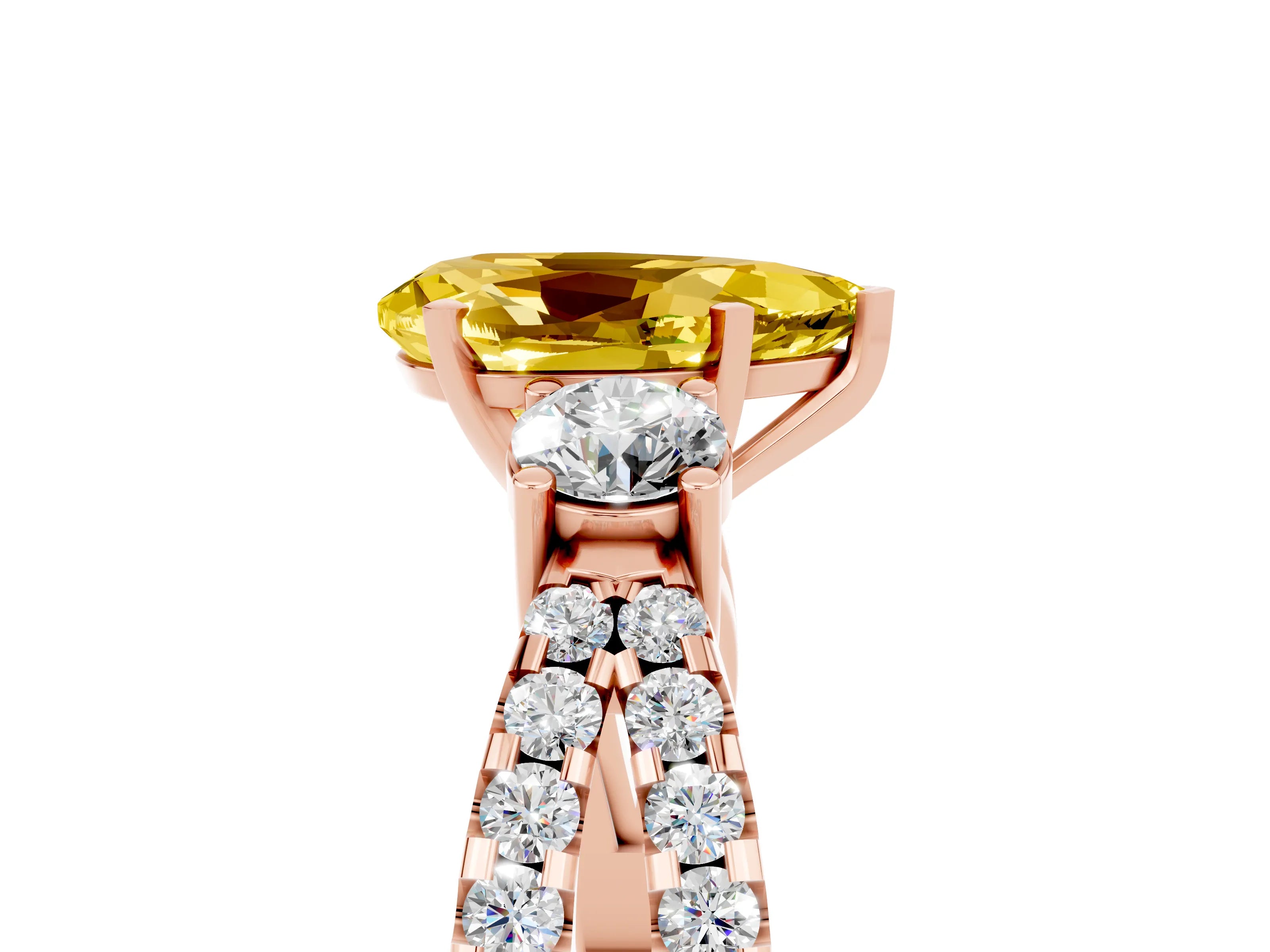 Rose gold Pear Cut Yellow Sapphire Three-Stone Ring with Pavé Split Shank and Four-Prong Setting_41