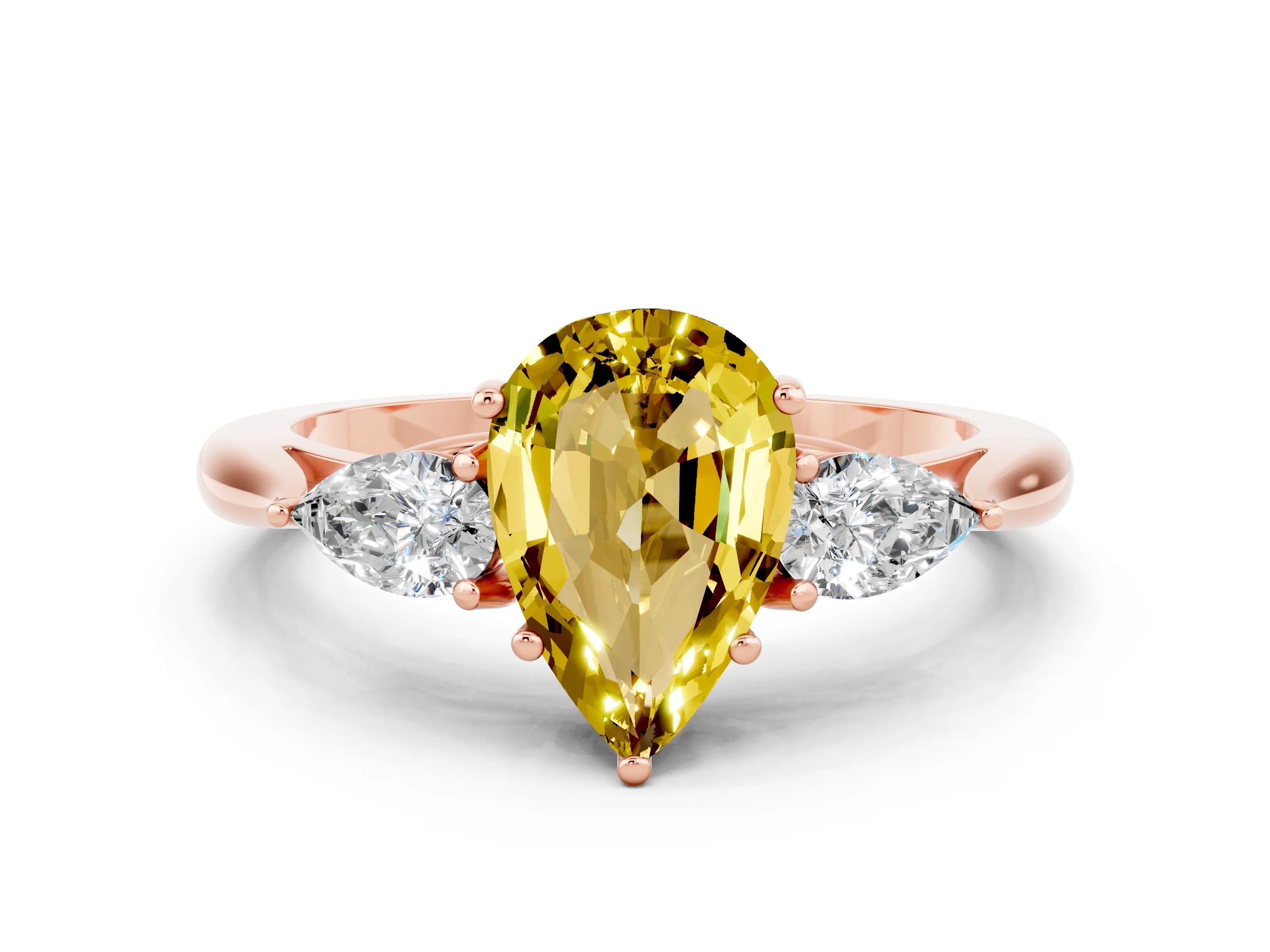 Rose gold Pear Cut Yellow Sapphire Three-Stone Ring with Pear Side Stones and Four-Prong Setting_36