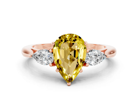 Rose gold Pear Cut Yellow Sapphire Three-Stone Ring with Pear Side Stones and Four-Prong Setting_36