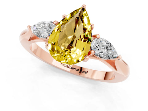 Rose gold Pear Cut Yellow Sapphire Three-Stone Ring with Pear Side Stones and Four-Prong Setting_37
