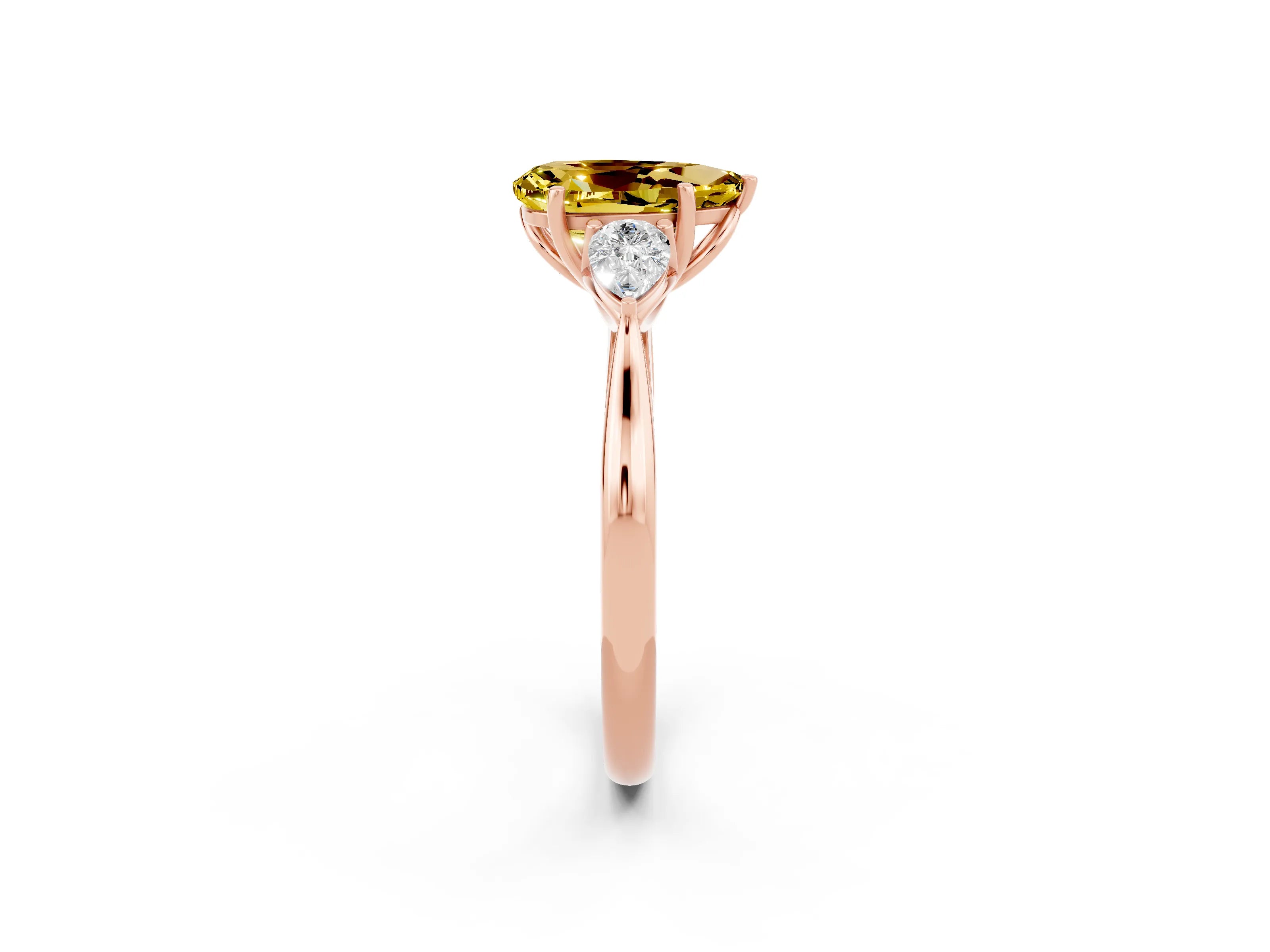 Rose gold Pear Cut Yellow Sapphire Three-Stone Ring with Pear Side Stones and Four-Prong Setting_38
