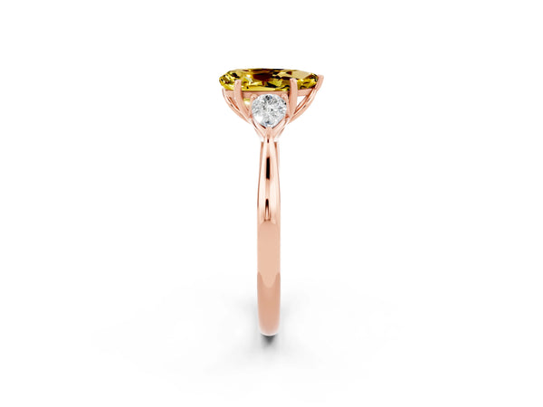 Rose gold Pear Cut Yellow Sapphire Three-Stone Ring with Pear  Side Stones and Prong Setting