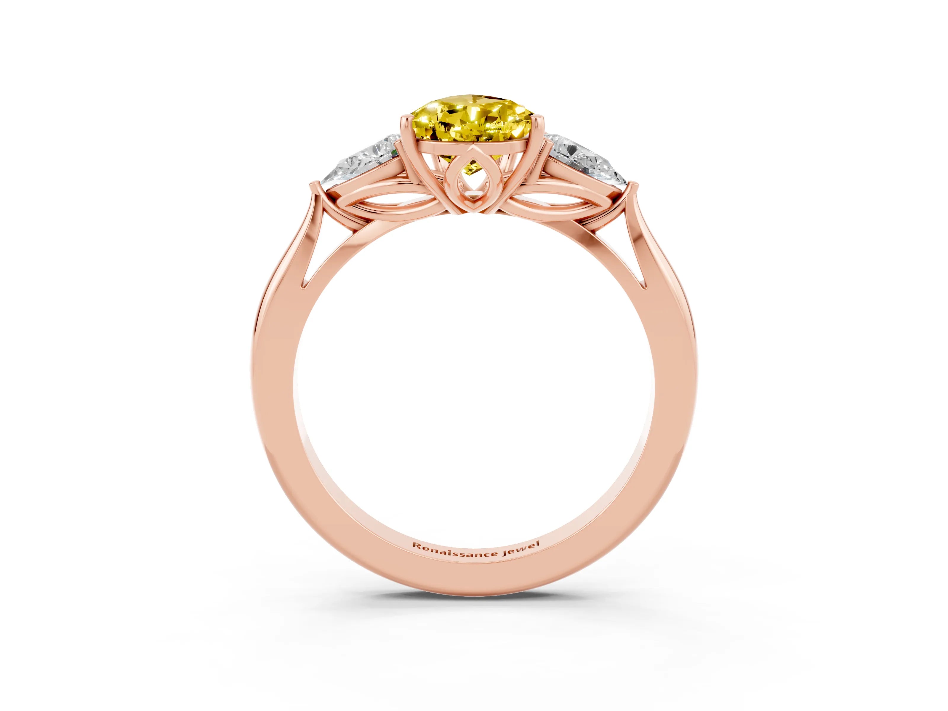 Rose gold Pear Cut Yellow Sapphire Three-Stone Ring with Pear Side Stones and Four-Prong Setting_39