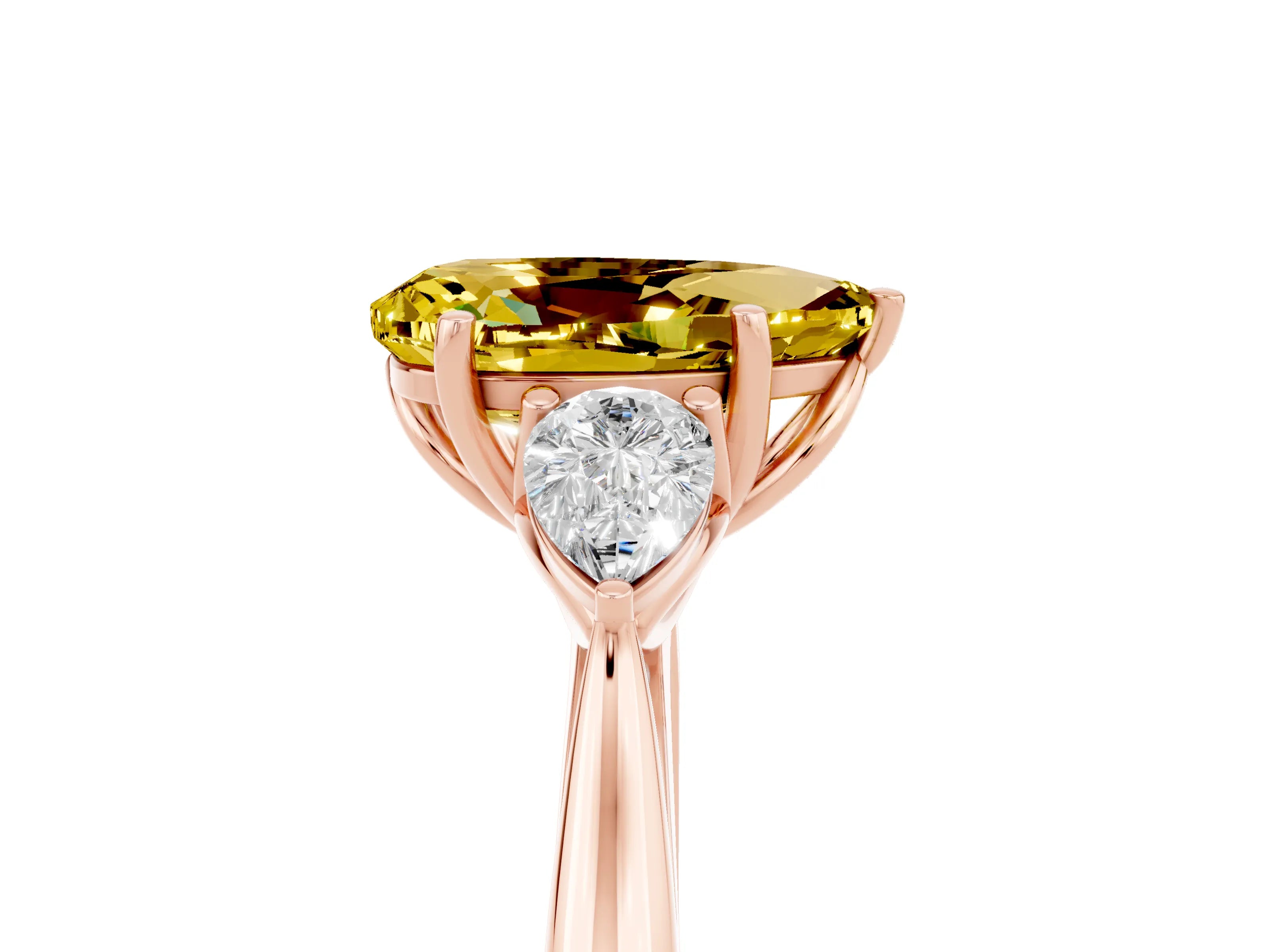 Rose gold Pear Cut Yellow Sapphire Three-Stone Ring with Pear Side Stones and Four-Prong Setting_41
