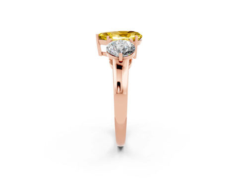 Rose gold Pear Cut Yellow Sapphire Three-Stone Ring with Prong Setting and Classic Band_2