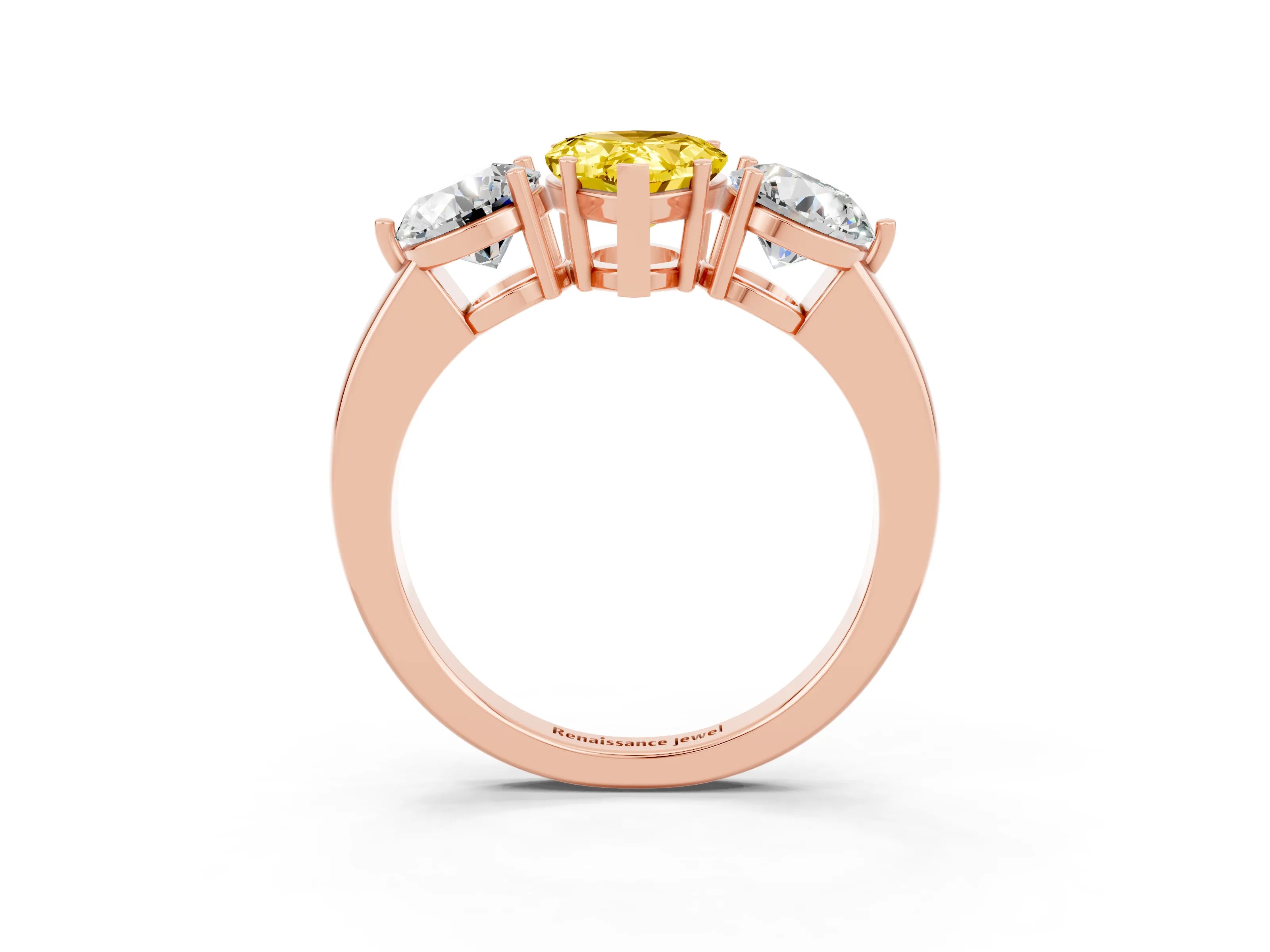 Rose gold Pear Cut Yellow Sapphire Three-Stone Ring with Prong Setting and Classic Band_3