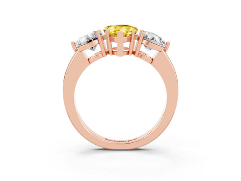 Rose gold Pear Cut Yellow Sapphire Three-Stone Ring with Prong Setting and Classic Band_3