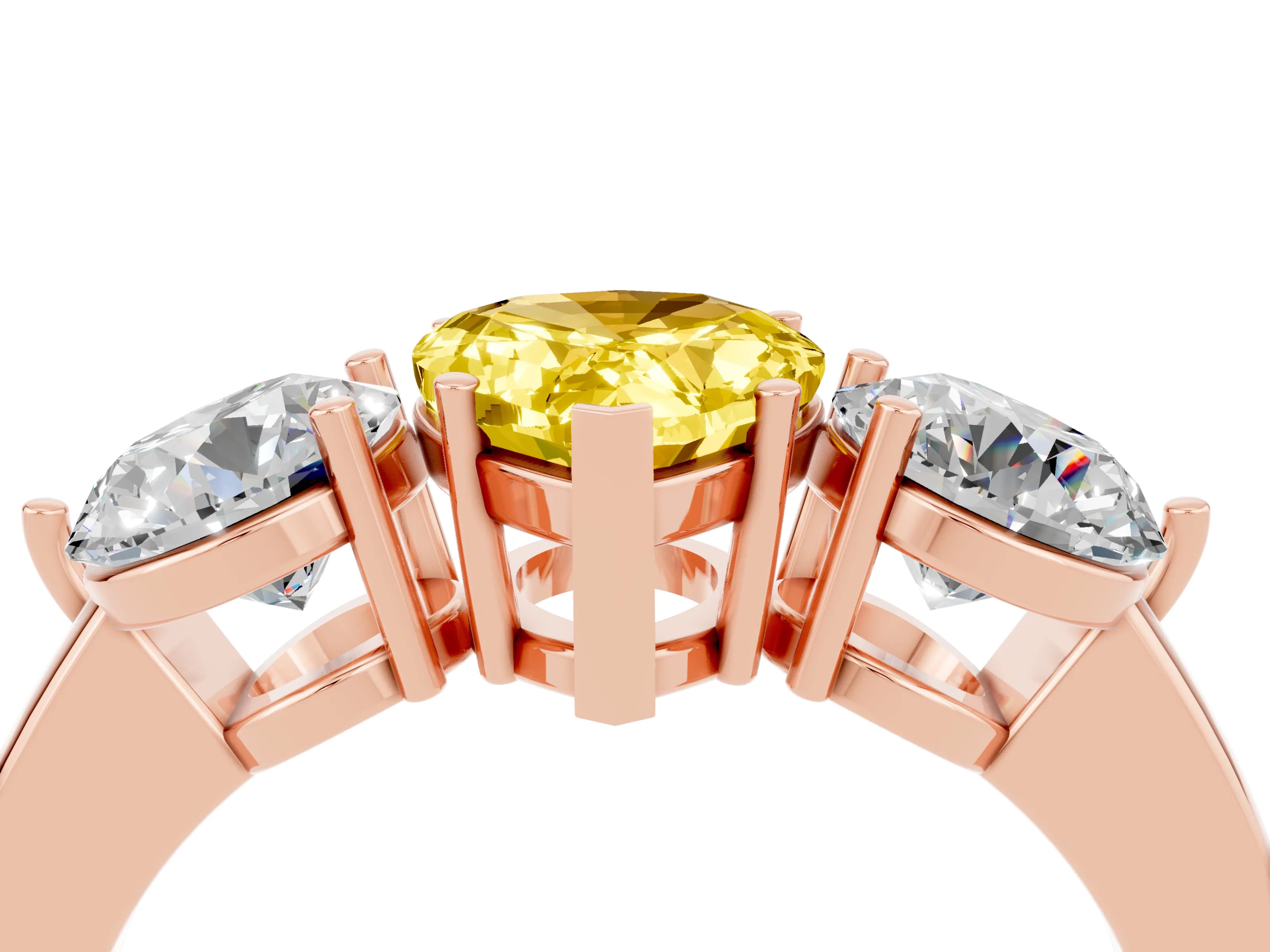 Rose gold Pear Cut Yellow Sapphire Three-Stone Ring with Prong Setting and Classic Band_4