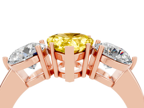 Rose gold Pear Cut Yellow Sapphire Three-Stone Ring with Prong Setting and Classic Band_4