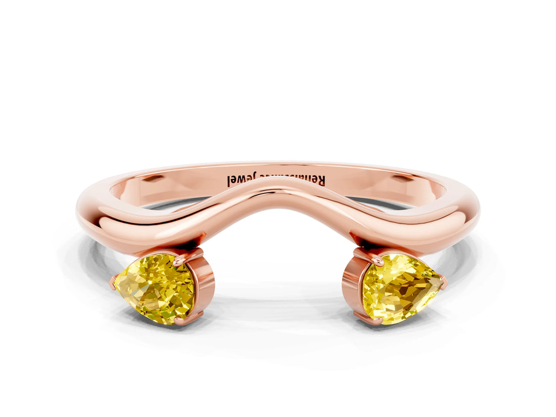 Rose gold Pear Cut Yellow Sapphire Two-Stone Open Band Ring with Prong Setting_18