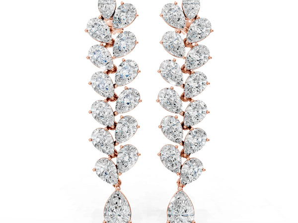Rose gold Pear Diamond Cascading Leaf Drop Earrings