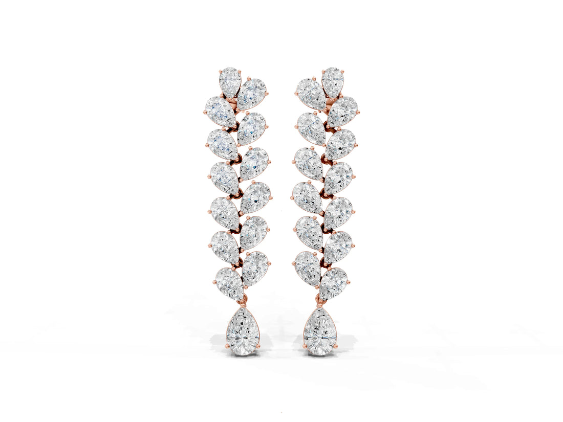 Rose gold Pear Diamond Cascading Leaf Drop Earrings_6