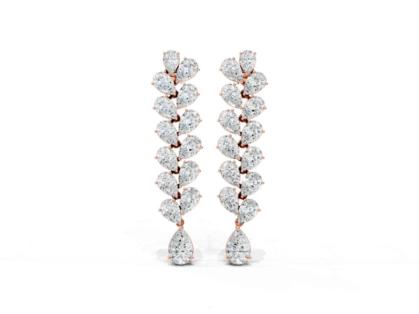 Rose gold Pear Diamond Cascading Leaf Drop Earrings