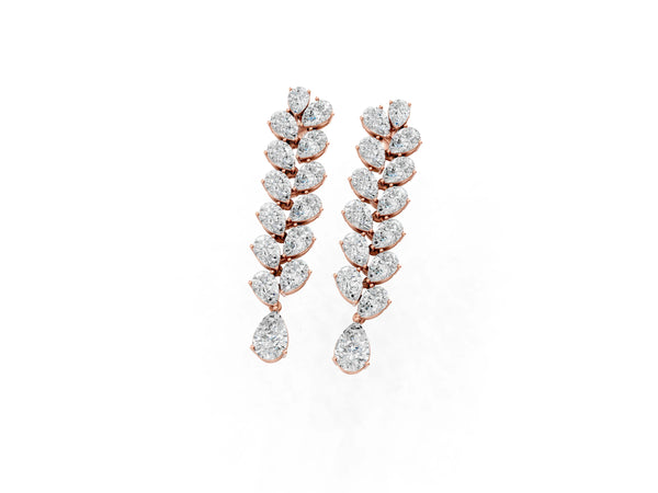 Rose gold Pear Diamond Cascading Leaf Drop Earrings