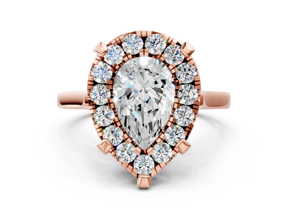 Rose gold Pear Diamond Cluster Halo Solitaire with Four-Prong Setting_77