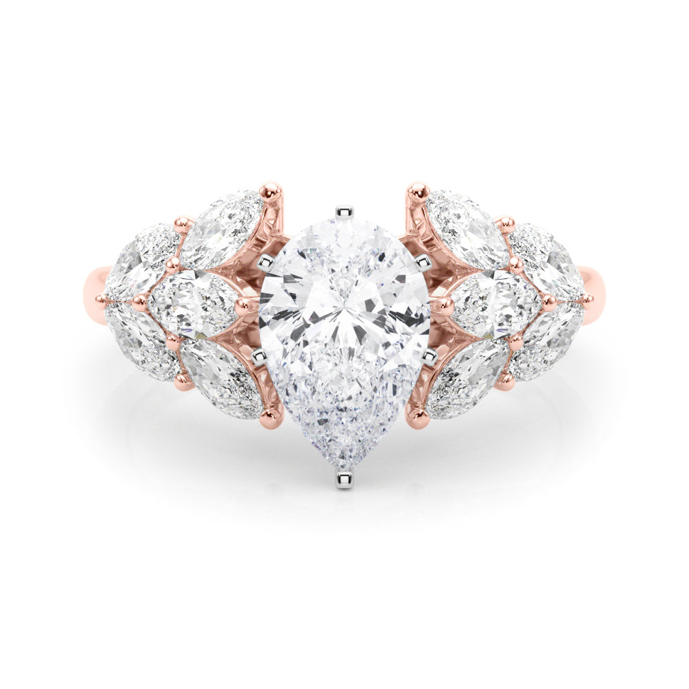 Rose gold Pear Diamond Cluster Leaf Design Ring with Prong Setting 1