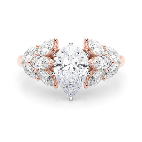 Rose gold Pear Diamond Cluster Leaf Design Ring with Prong Setting 1