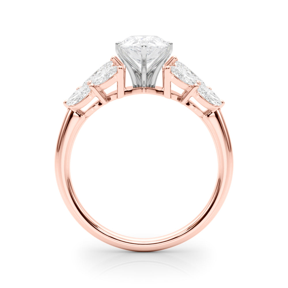 Rose gold Pear Diamond Cluster Leaf Design Ring with Prong Setting 2