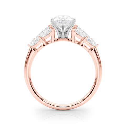 Rose gold Pear Diamond Cluster Leaf Design Ring with Prong Setting 2