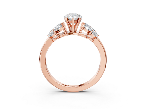 Rose Gold Pear-Shaped Cluster Leaf Engagement Ring Setting with Marquise Accents
