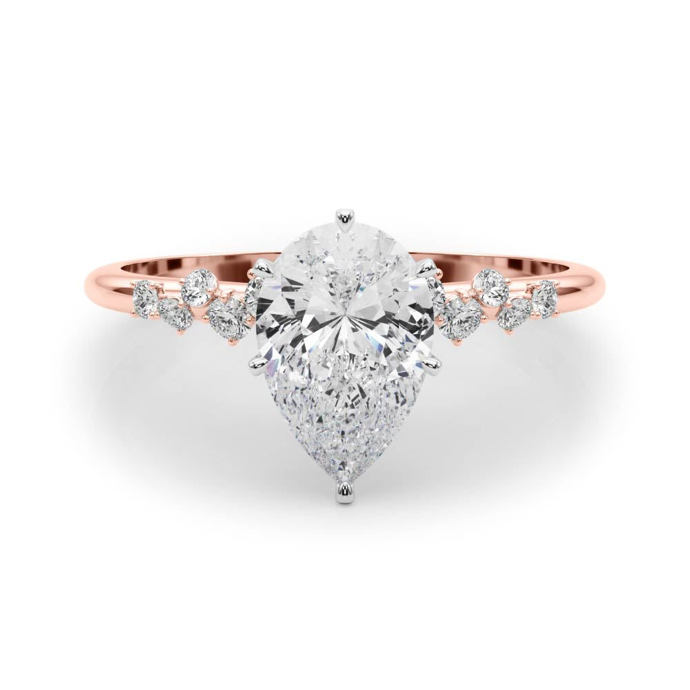 Rose gold Pear Diamond Cluster Prong-Set Solitaire Ring 1