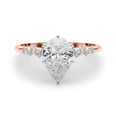 Rose gold Pear Diamond Cluster Prong-Set Solitaire Ring 1