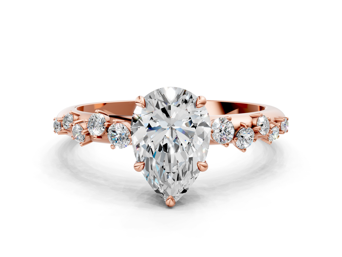 Rose gold Pear Diamond Cluster Prong-Set Solitaire Ring_47