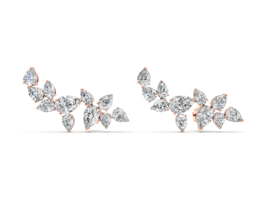 Rose gold Pear Diamond Curved Cluster Climber Earrings