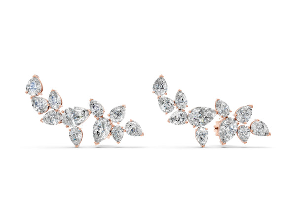 Rose gold Pear Diamond Curved Cluster Climber Earrings