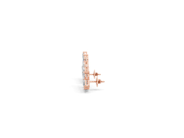 Rose gold Pear Diamond Curved Cluster Climber Earrings