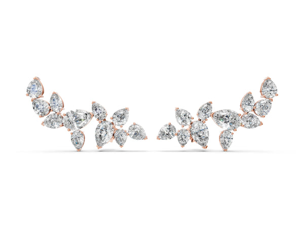 Rose gold Pear Diamond Curved Cluster Climber Earrings
