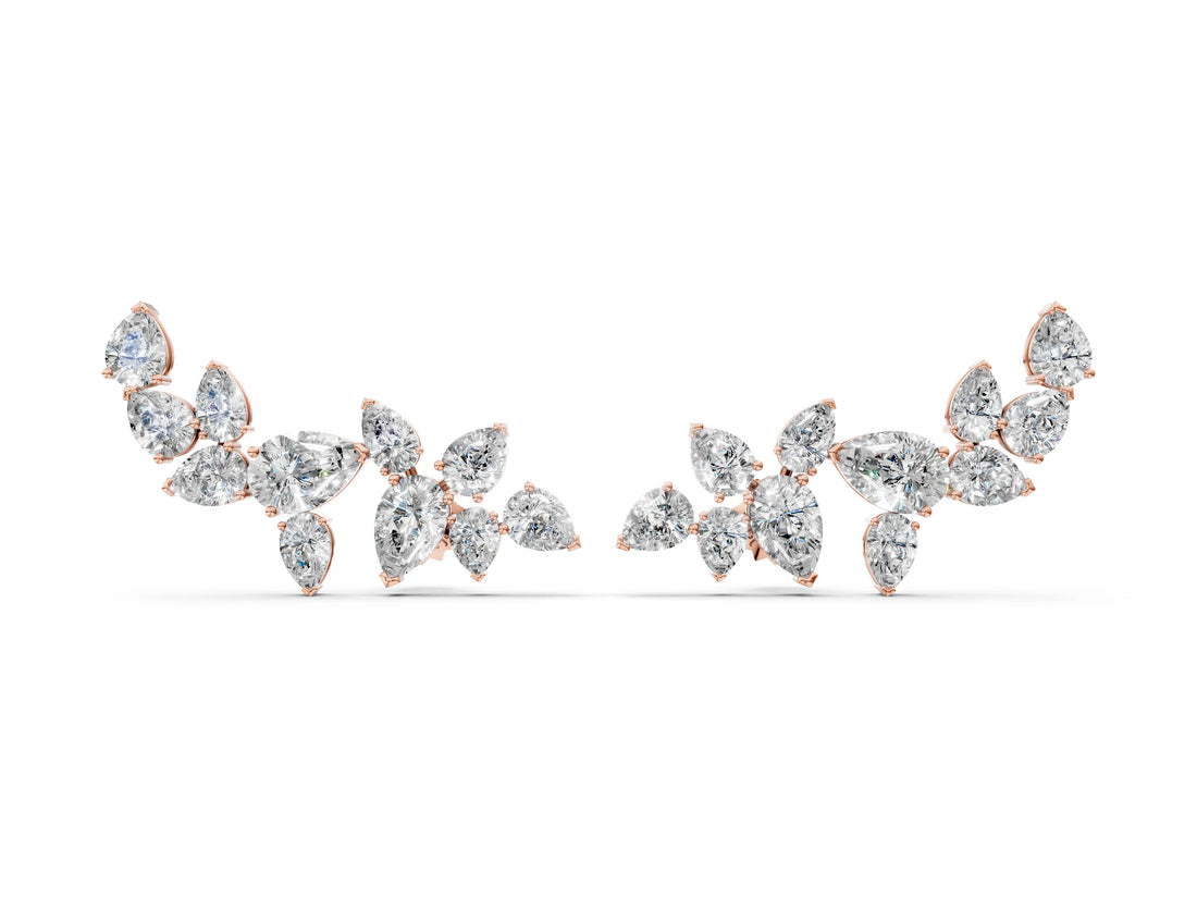 Rose gold Pear Diamond Curved Cluster Climber Earrings_6