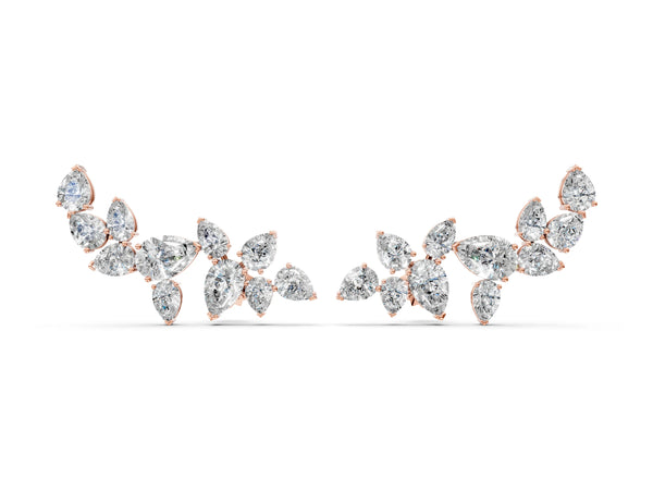 Rose gold Pear Diamond Curved Cluster Climber Earrings