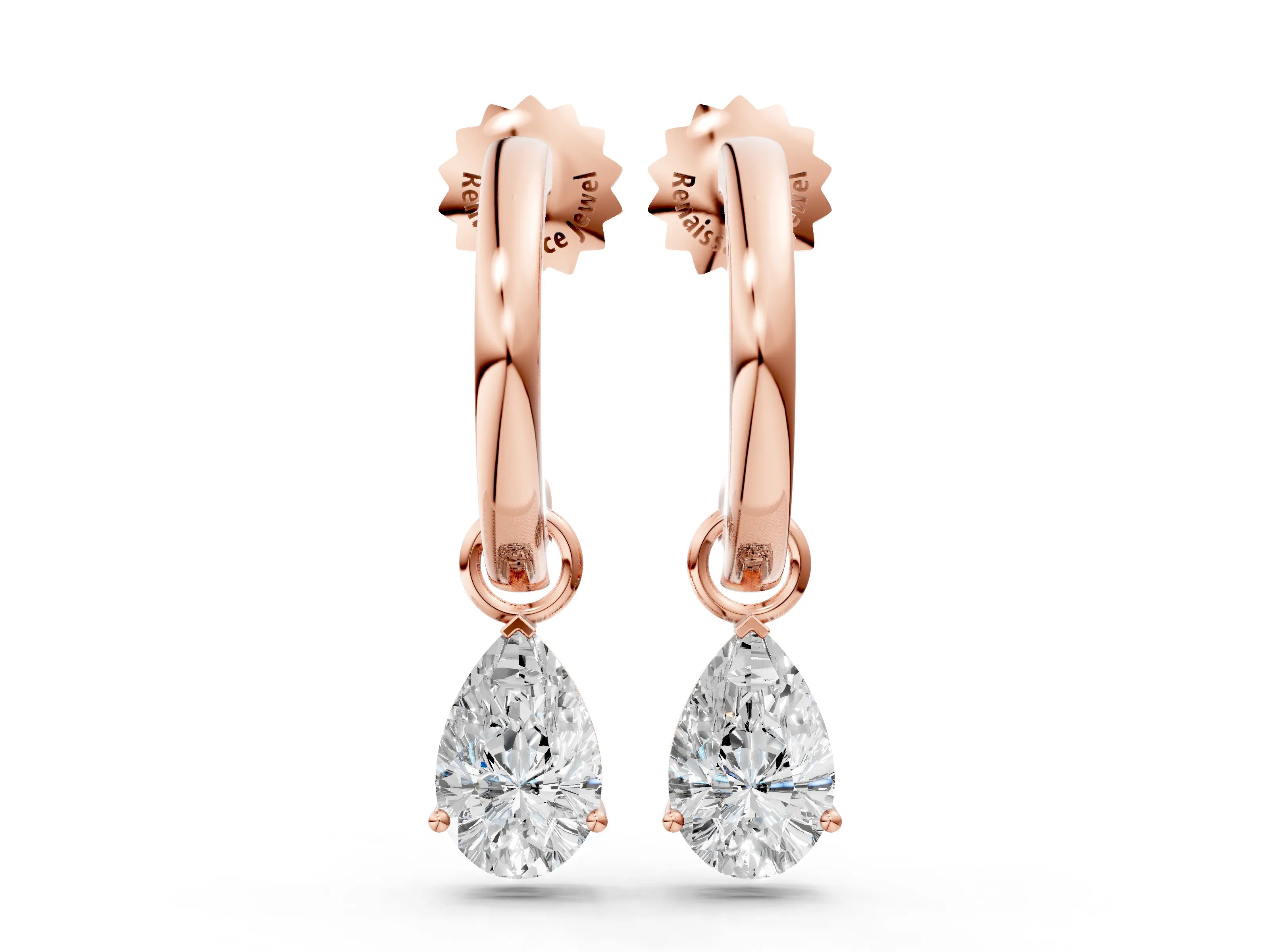 Rose gold Pear Diamond Drop Earrings with Screw Back