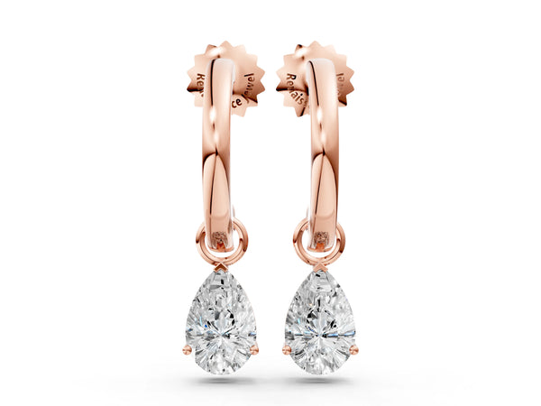 Rose gold Pear Diamond Drop Earrings with Screw Back