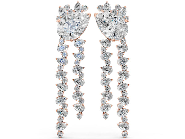 Rose gold Pear Diamond Drop Earrings with Trilliant Diamond Cascades