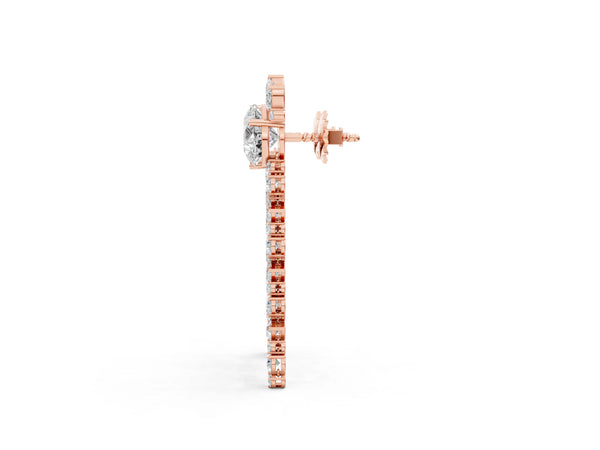 Rose gold Pear Diamond Drop Earrings with Trilliant Diamond Cascades