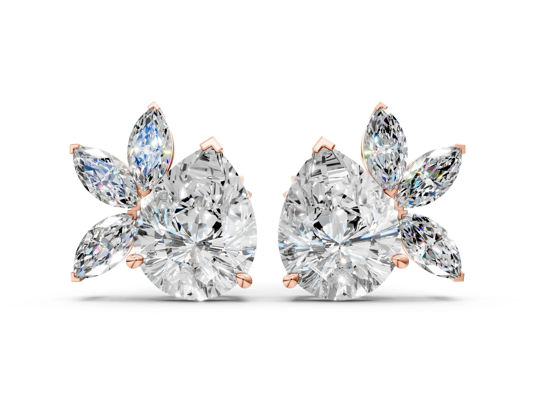 Rose gold Pear Diamond Fan Stud Earrings with Marquise Lab Grown Diamond Accents_4
