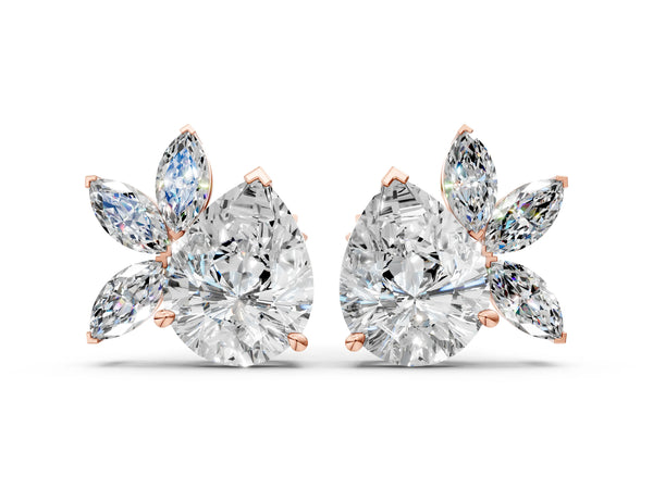 Rose gold Pear Diamond Fan Stud Earrings with Marquise Lab Grown Diamond Accents