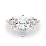 Rose gold Pear Diamond Floral Cluster Ring with Marquise Side Stones and Six-Prong Solitaire Setting 1