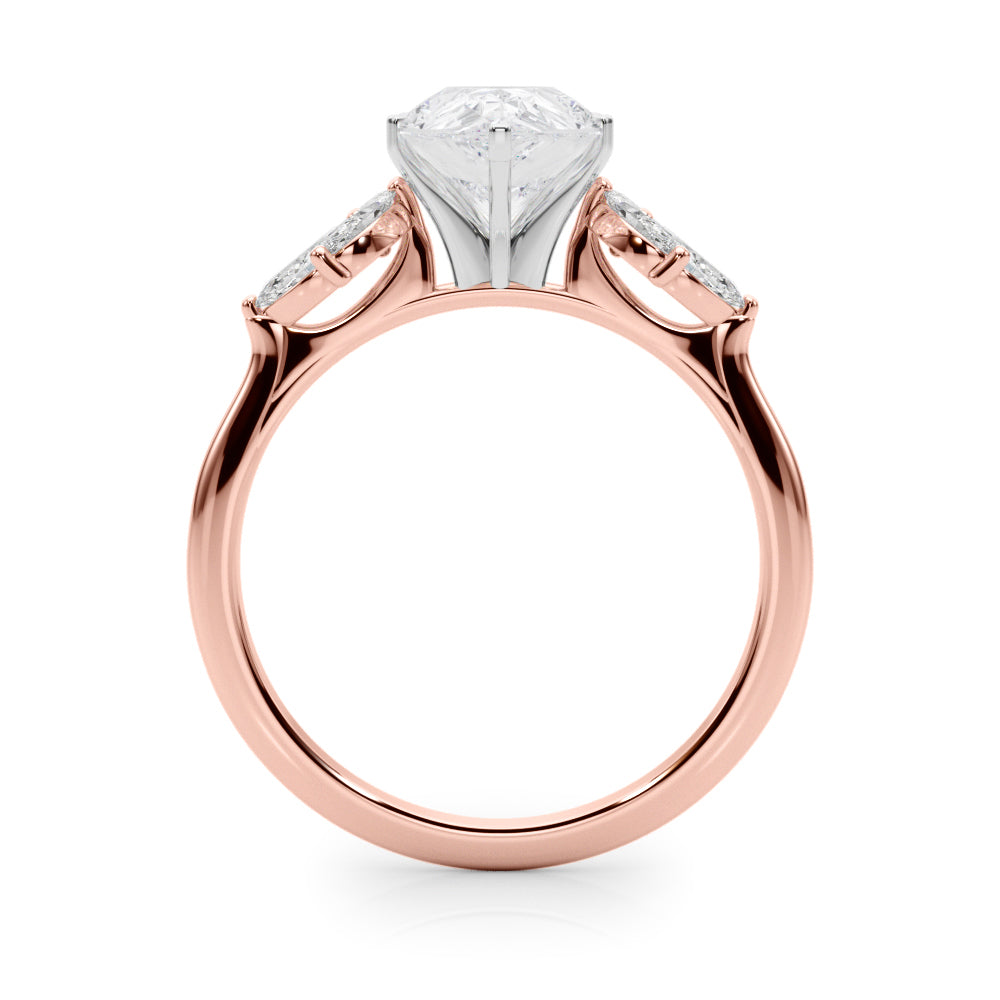 Rose gold Pear Diamond Floral Cluster Ring with Marquise Side Stones and Six-Prong Solitaire Setting 2