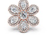 Rose gold Pear Diamond Floral Promise Ring with Round Diamond Center