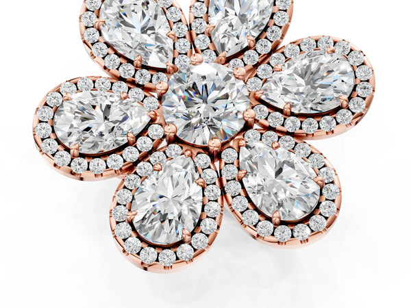 Rose gold Pear Diamond Floral Promise Ring with Round Diamond Center