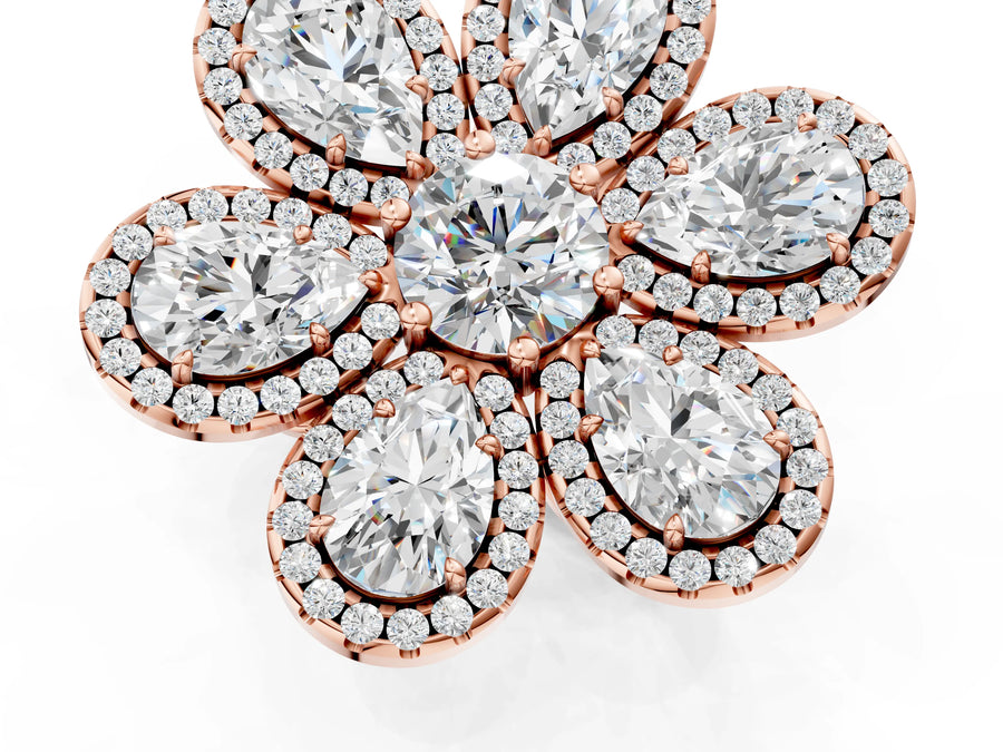 Rose gold Pear Diamond Floral Promise Ring with Round Diamond Center