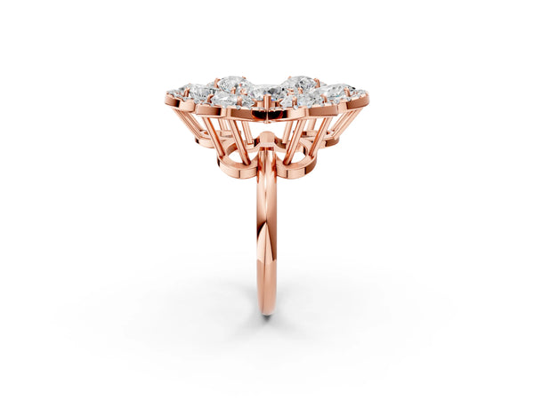 Rose gold Pear Diamond Floral Promise Ring with Round Diamond Center