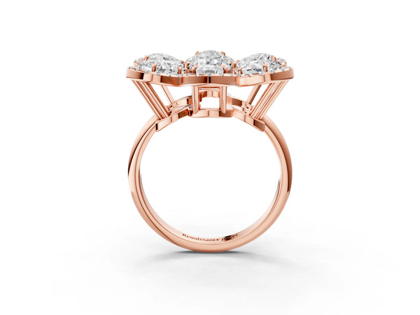 Rose gold Pear Diamond Floral Promise Ring with Round Diamond Center